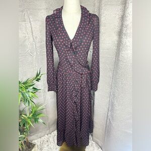 NEW Michael Kors Women’s Polka Dot Georgette Wrap Dress Black/Brandy XXS
